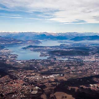 Aerial view of Lago Maggiore from South