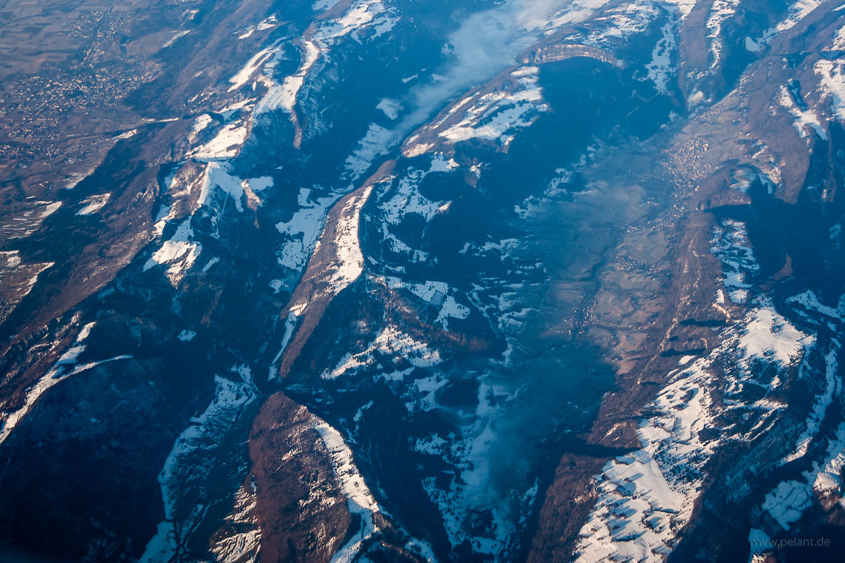 Aerial view of Jura Mountains between Grenchen and Moutier