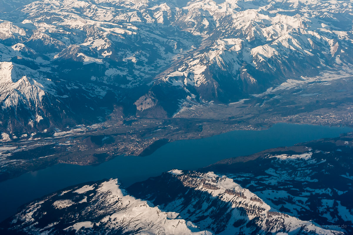Aerial view of Lake Thun with Niederhorn and Sigriswilgrat