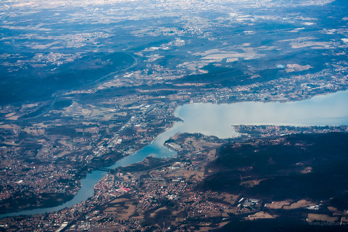 Aerial view of Sesto Calende at the southern tip of Lago Maggiore