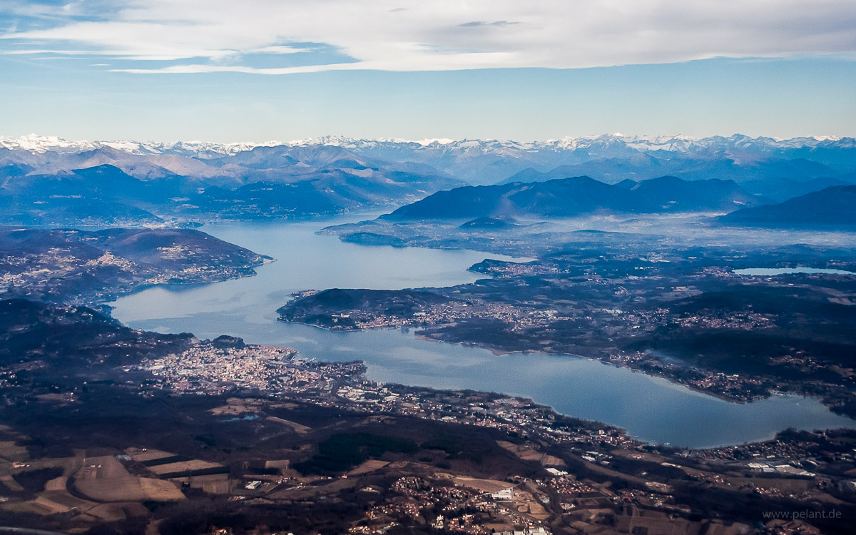 Aerial view of Lago Maggiore with Arona