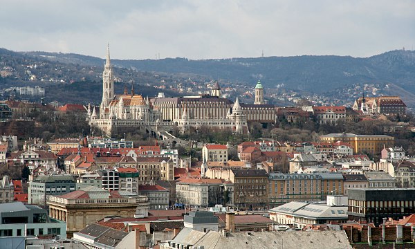 view from St. Stephen's Basilica of Matthias Church and Fisherman's Bastion