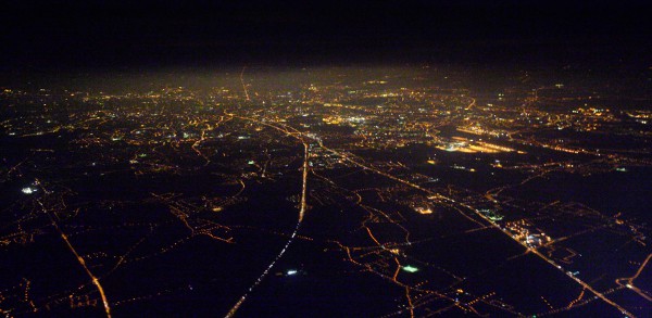 aerial view of Brussels at night