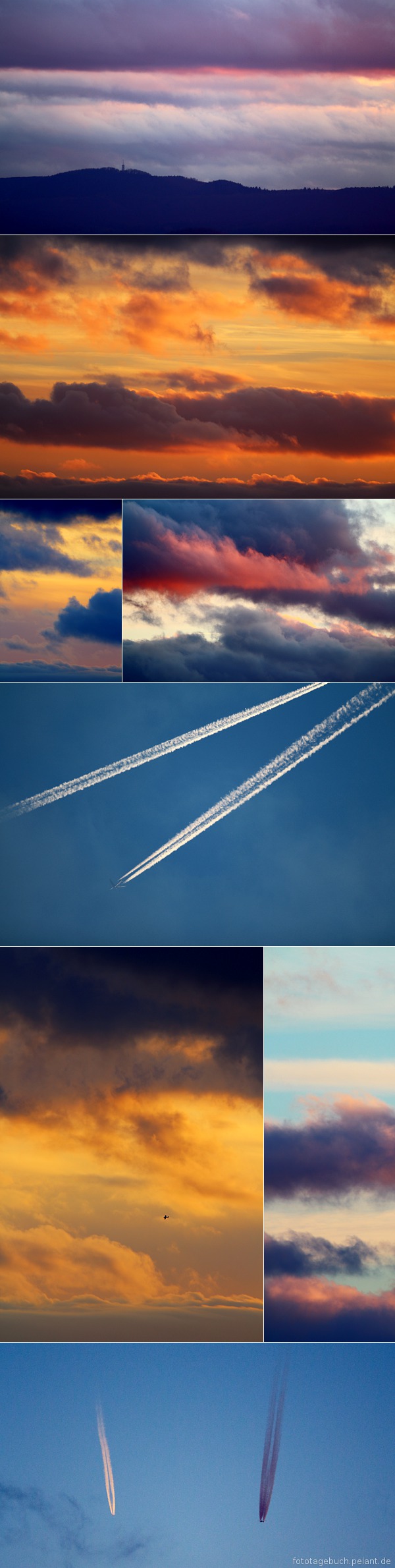 collage: evening twiligt and contrails