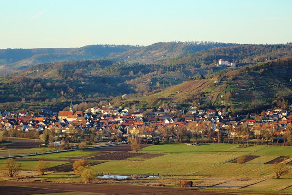 Unterjesingen, Schloss Roseck und das Ammertal, Blick von der Wurmlinger Kapelle