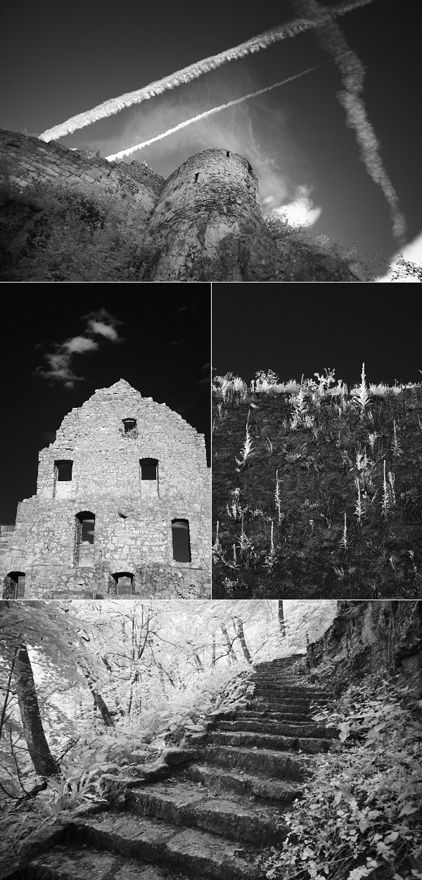 Burgruine Hohenurach in Infrarot (Collage)
