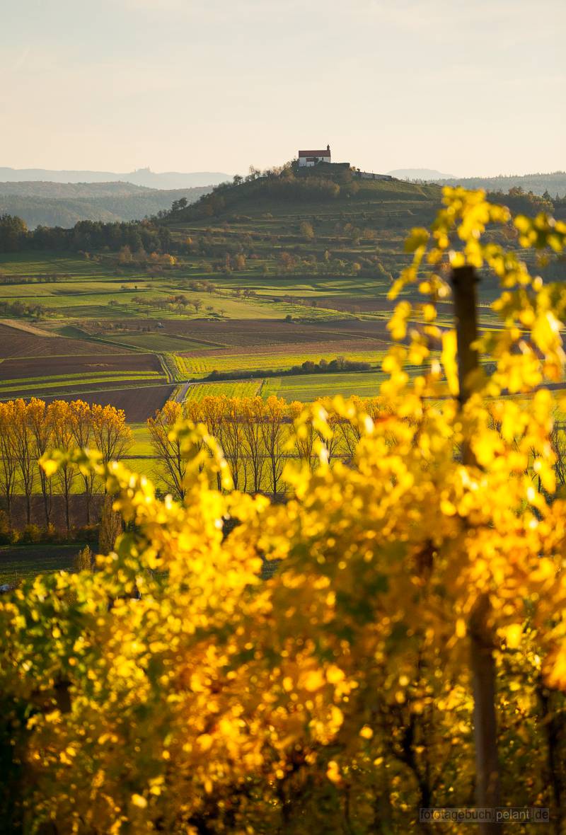 Wurmlinger Kapelle und Burg Hohenzollern im Hintergrund im Herbst