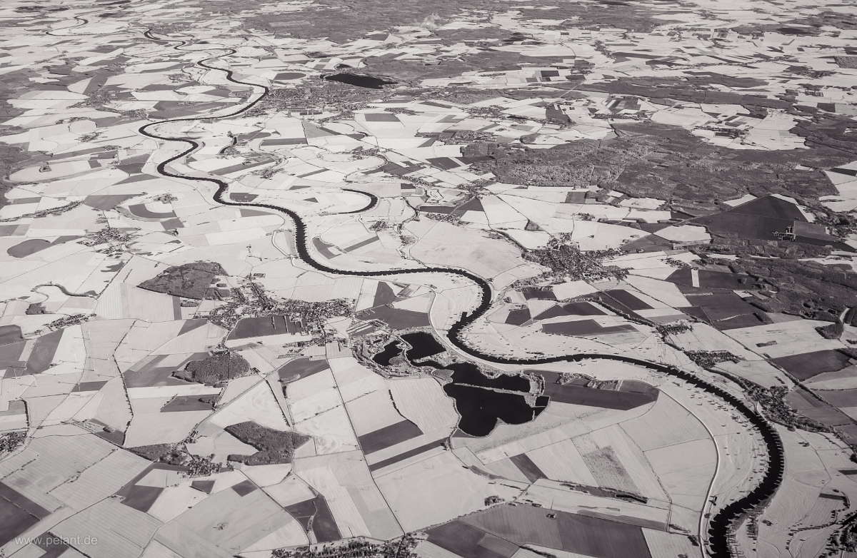 Aerial view in infrared: Elbe river near Torgau, Saxony