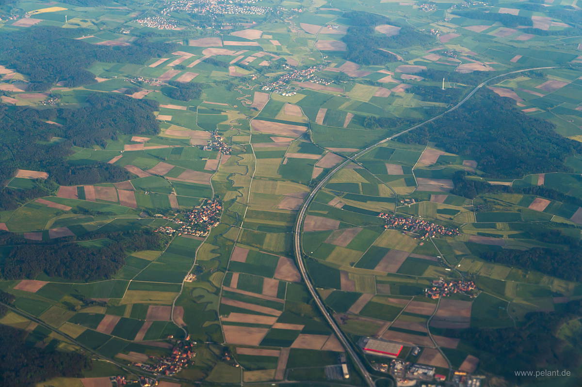 Aerial view of A7 near Feuchtwangen