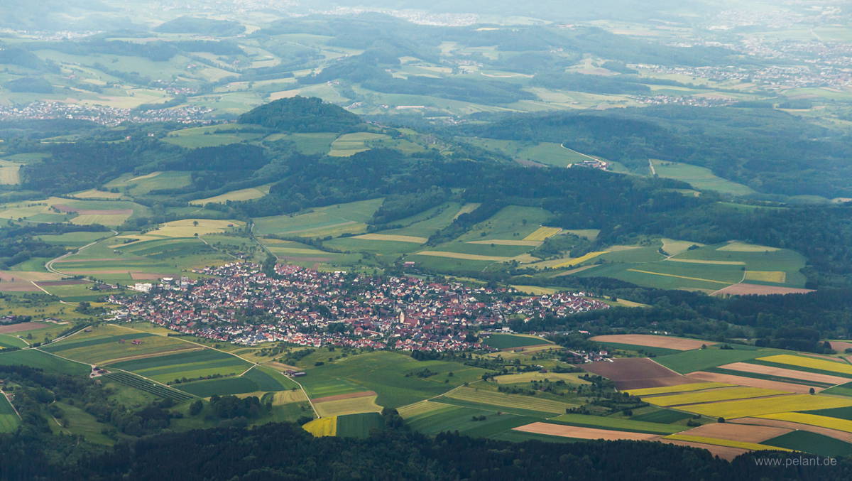 Aerial view of Wschenbeuren and Hohenstaufen mountain
