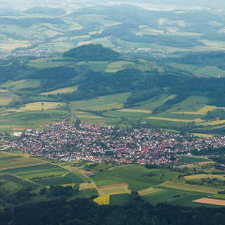 Aerial view of Wschenbeuren and Hohenstaufen mountain