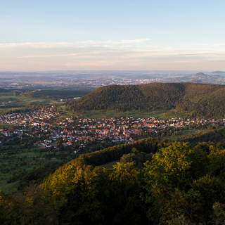 View from Robergturm of Gnningen and the northern edge of the Schwbische Alb