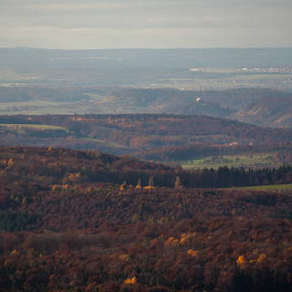 view from the Wanne hill (Pfullingen) to the Wurmlinger Kapelle and the black forest at the horizon