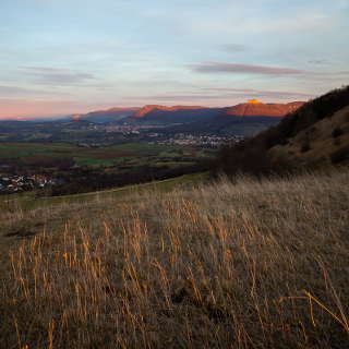 sunset on the Jusi mountain, view of the Schwbische Alb
