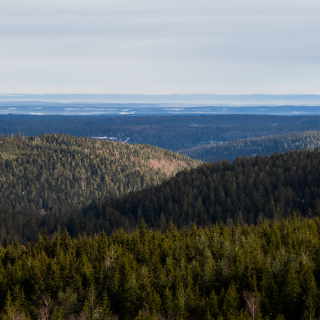 Blick vom Hohlohturm ber den Schwarzwald zur Schwbischen Alb am Horizont