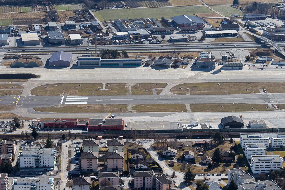 Sion Airport (LSGS, SIR) Terminal Building and Runway 25