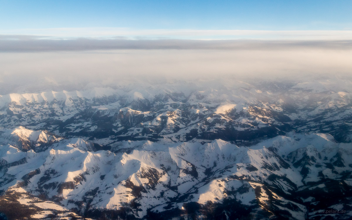 aerial view of Swiss Alps in winter
