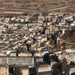 aerial view of the old town of Sion (Switzerland)