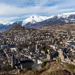 view from the Tourbillon of the old town of Sion, Switzerland