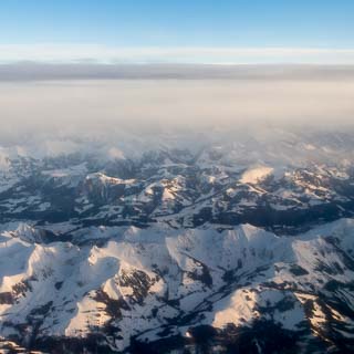 aerial view of Swiss Alps in winter