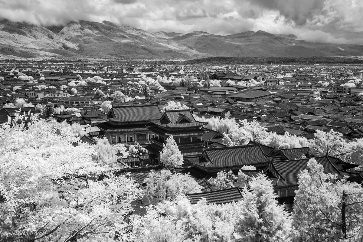 infrared photo of Mufu palace, Lijiang, Yunnan, China