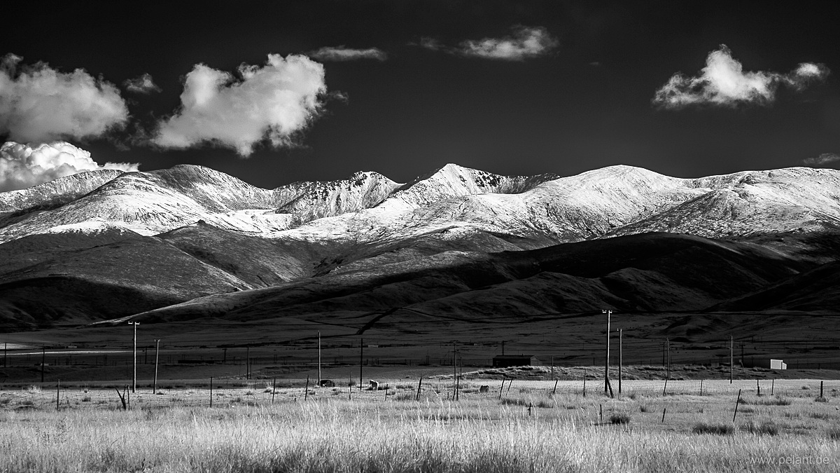 snow covered mountain range south of Qinghai lake in infrared