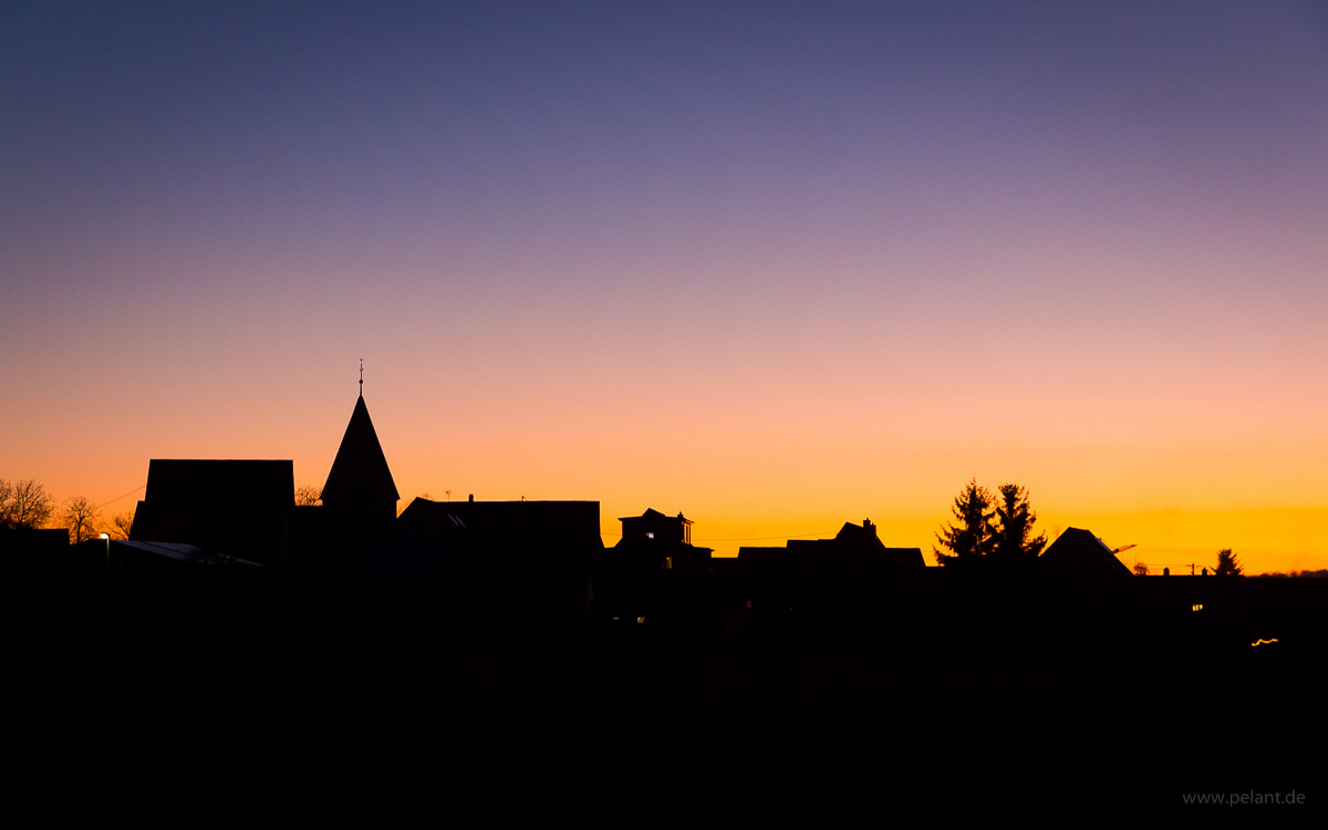 silhouette of Walddorf at dusk