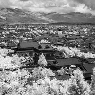 infrared photo of Mufu palace, Lijiang, Yunnan, China