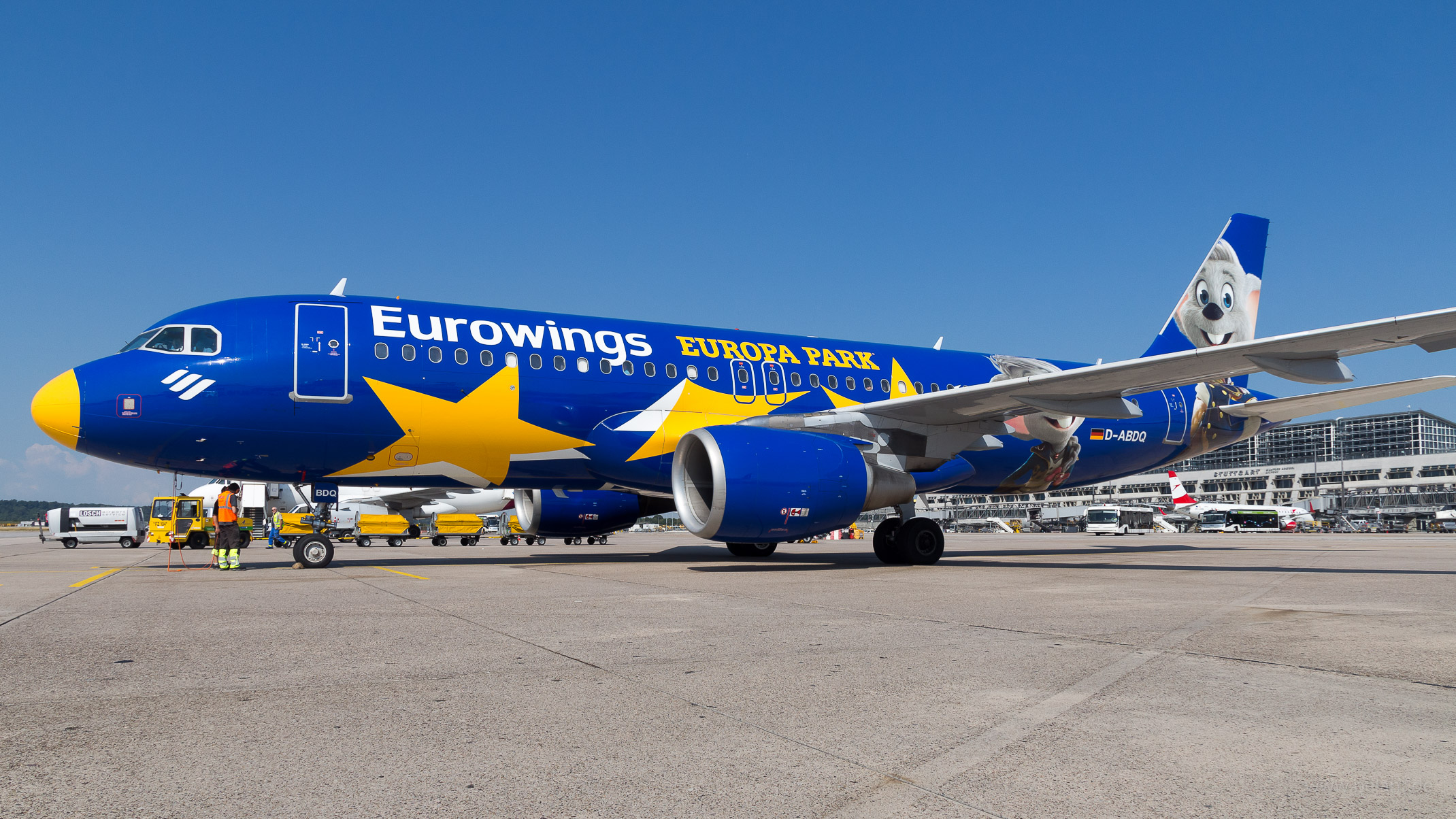 D-ABDQ Eurowings Airbus A320-214 in Stuttgart / STR (Europa Park Livery)