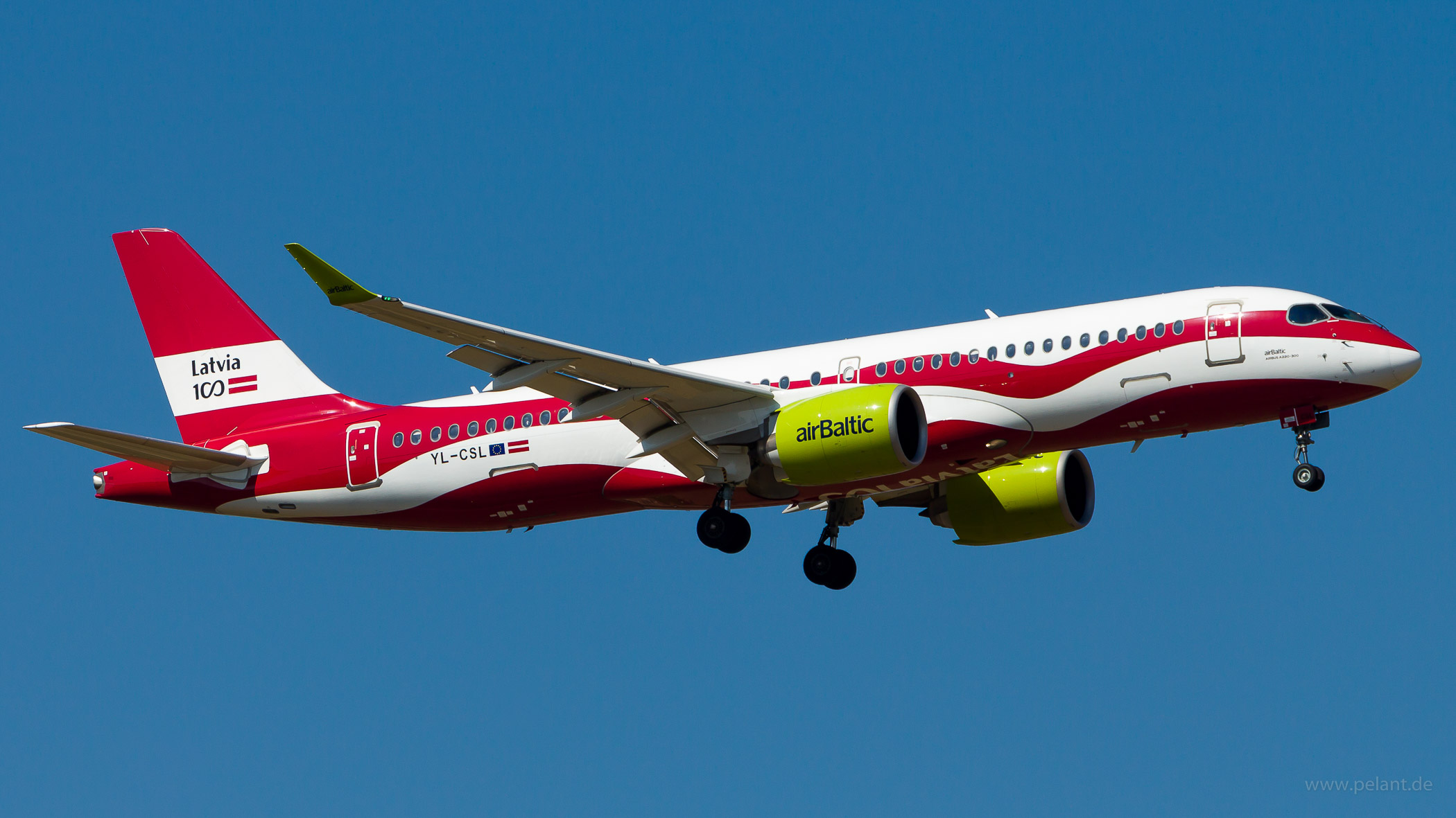 YL-CSL airBaltic Airbus A220-300 in Stuttgart / STR (Latvia 100 Livery)